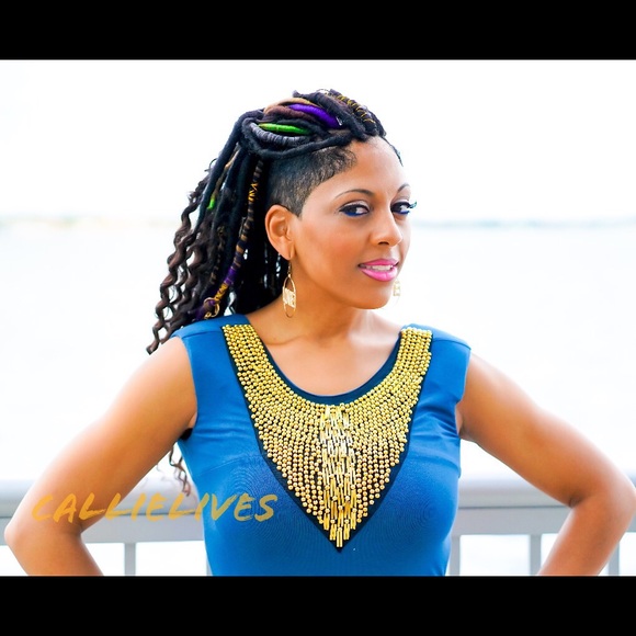 Callie Lives Dresses & Skirts - Gold Beaded Maxi Dress Plunge CALLIELIVES